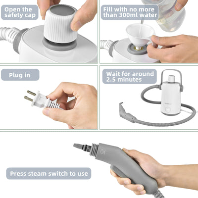 1000W Multifunction Portable Hand-held Steam Cleaner with 10 Accessories-Gray