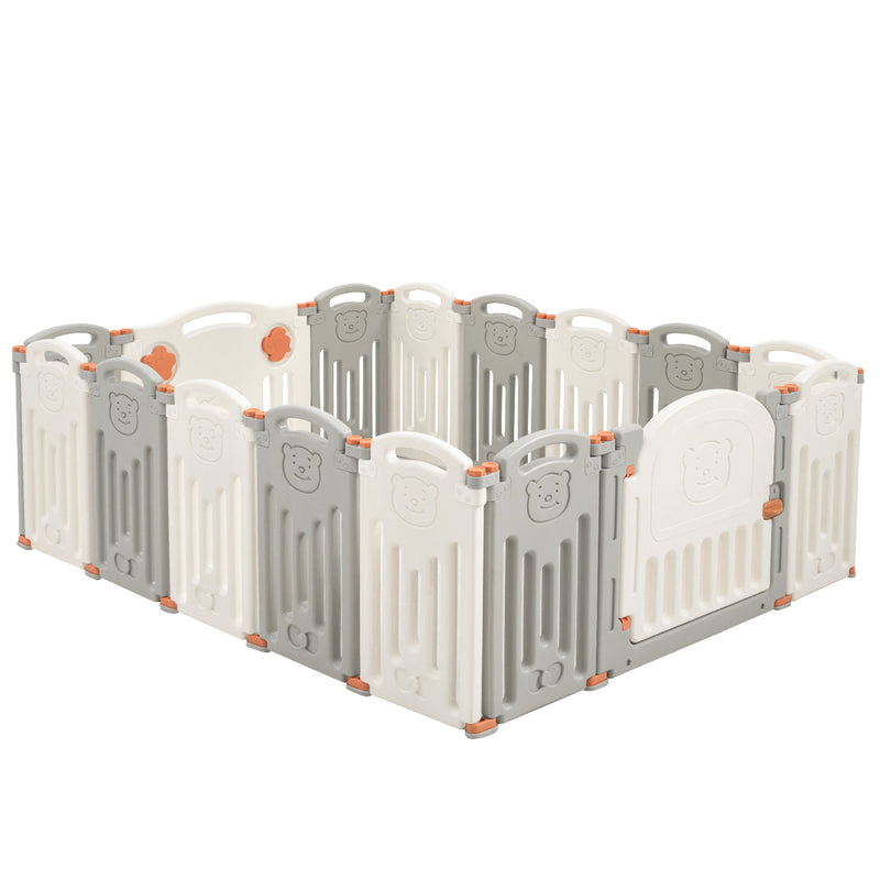 16 Panel Activity Safety Baby Playpen with Lock Door-Beige