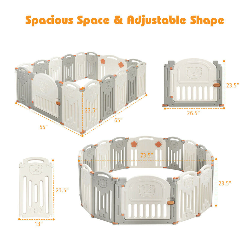 16 Panel Activity Safety Baby Playpen with Lock Door-Beige