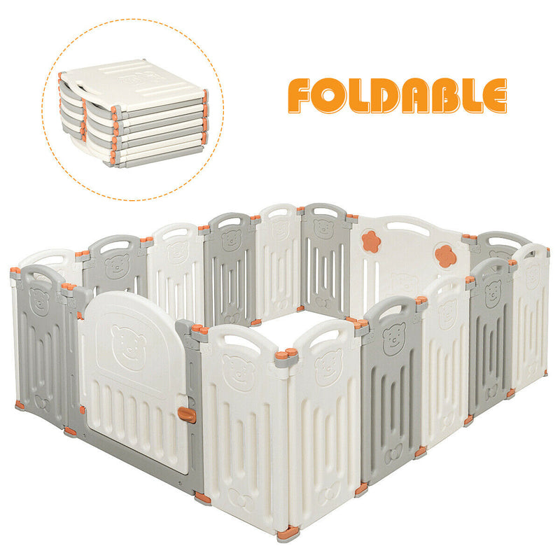 16 Panel Activity Safety Baby Playpen with Lock Door-Beige