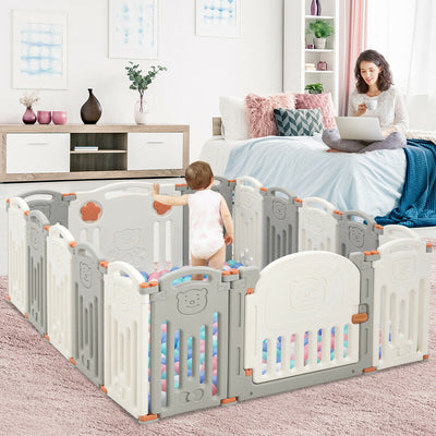 16 Panel Activity Safety Baby Playpen with Lock Door-Beige