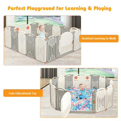 16 Panel Activity Safety Baby Playpen with Lock Door-Beige