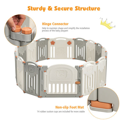 16 Panel Activity Safety Baby Playpen with Lock Door-Beige