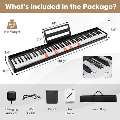 88-Key Portable Electric Lighted Keyboard Piano-Black