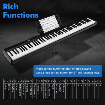 88-Key Portable Electric Lighted Keyboard Piano-Black