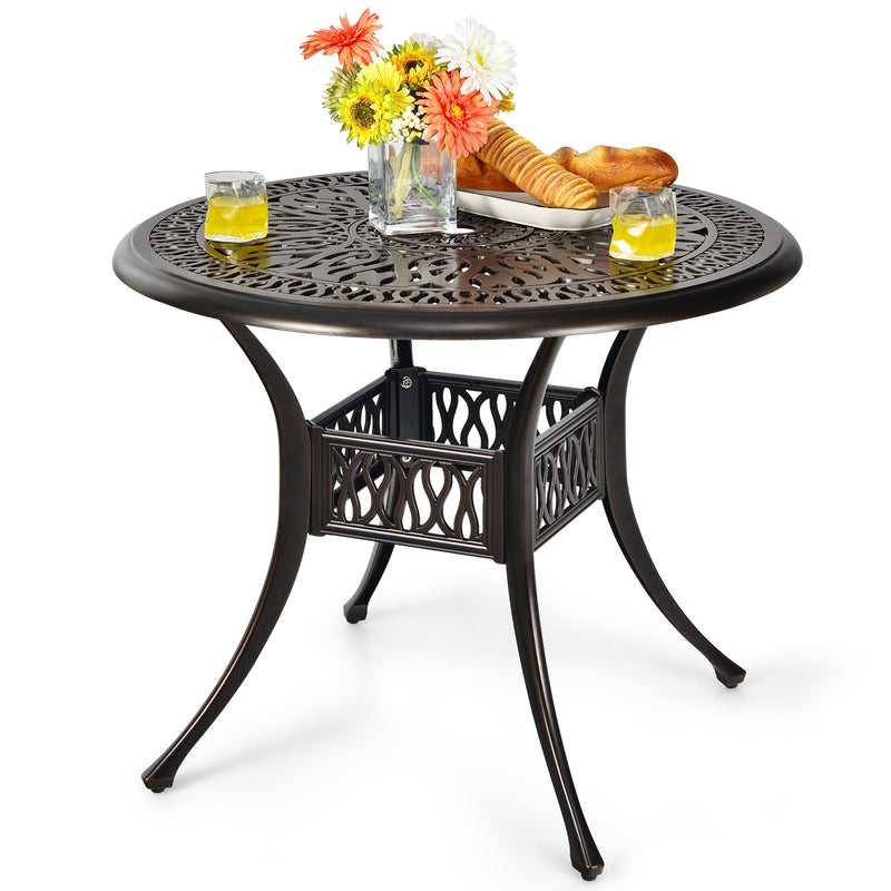 36 Inch Patio Round Dining Bistro Table with Umbrella Hole-Brown