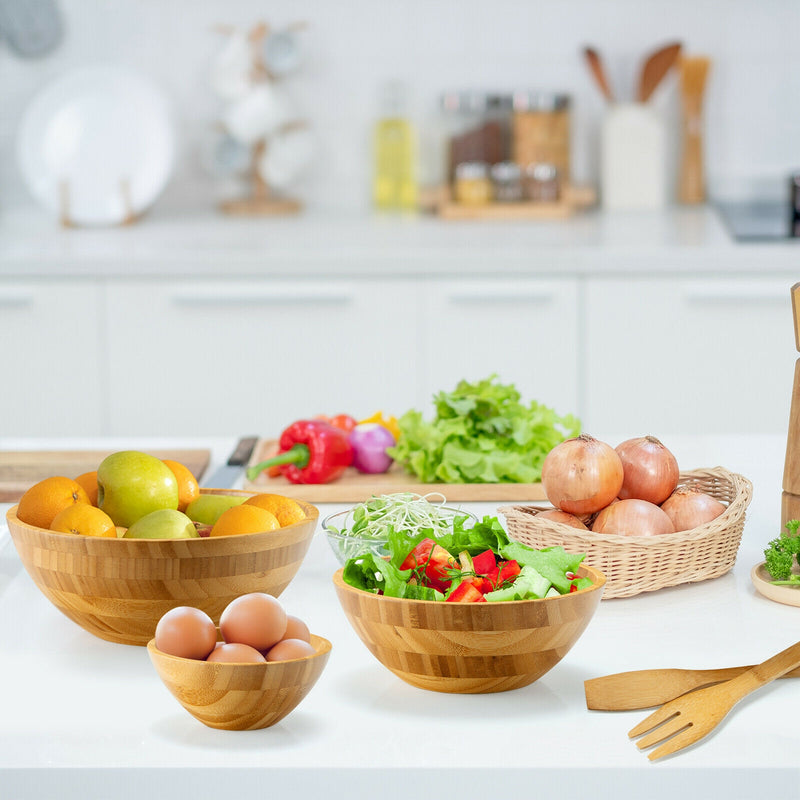 8 Pieces Bamboo Salad Bowl Set with Server Utensils-Natural