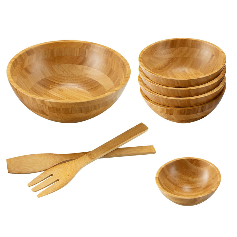 8 Pieces Bamboo Salad Bowl Set with Server Utensils-Natural