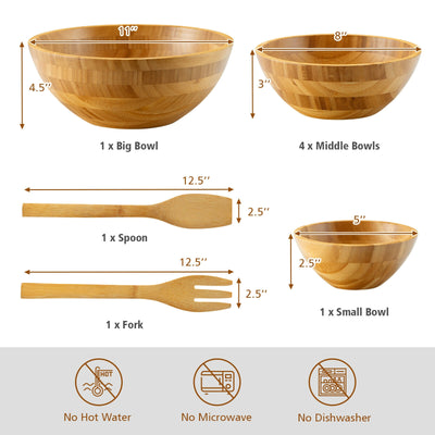 8 Pieces Bamboo Salad Bowl Set with Server Utensils-Natural