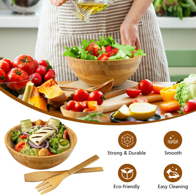 8 Pieces Bamboo Salad Bowl Set with Server Utensils-Natural