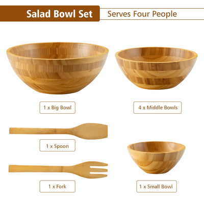 8 Pieces Bamboo Salad Bowl Set with Server Utensils-Natural