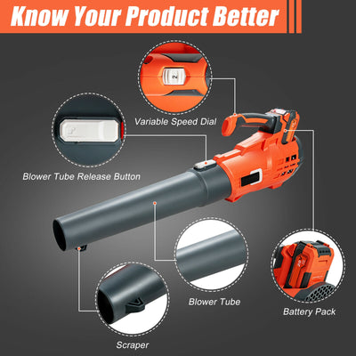 Electrical Cordless Leaf Blower with Battery and Charger-Orange