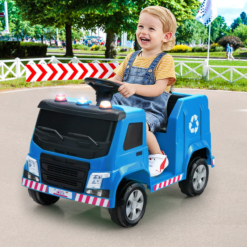 12V Kids Ride-on  Garbage Truck with Warning Lights and 6 Recycling Accessories-Blue