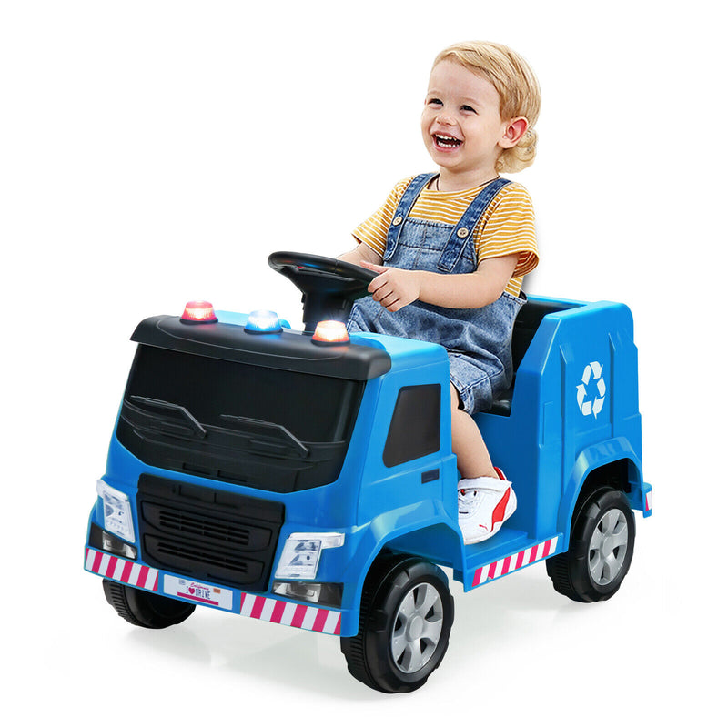 12V Kids Ride-on  Garbage Truck with Warning Lights and 6 Recycling Accessories-Blue