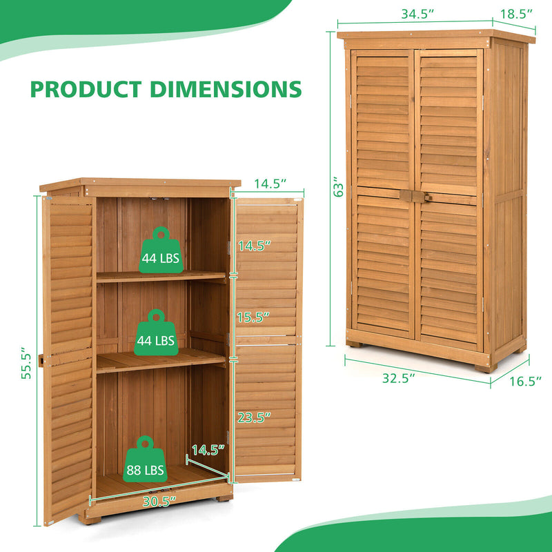 Outdoor Wooden Garden Tool Storage Cabinet-Natural