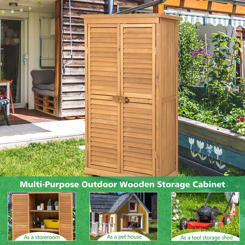 Outdoor Wooden Garden Tool Storage Cabinet-Natural