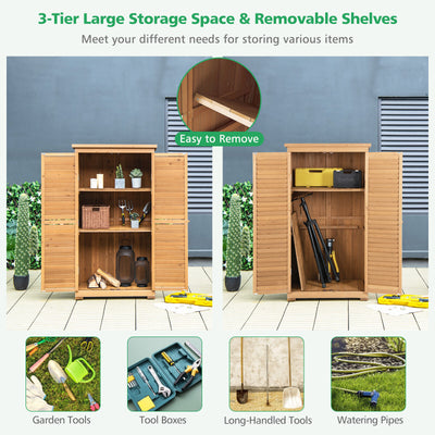 Outdoor Wooden Garden Tool Storage Cabinet-Natural