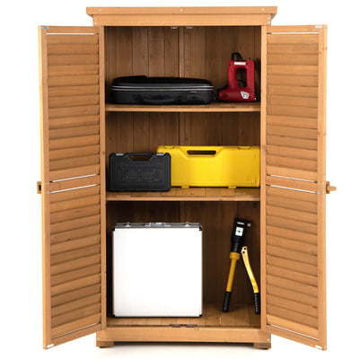 Outdoor Wooden Garden Tool Storage Cabinet-Natural