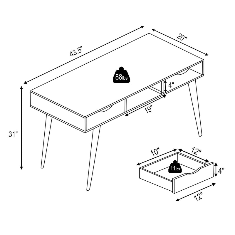 Stylish Computer Desk Workstation with 2 Drawers and Solid Wood Legs-Oak