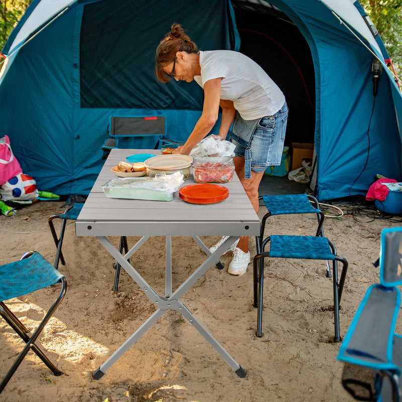 4-6 Person Portable Aluminum Camping Table with Carrying Bag-Gray