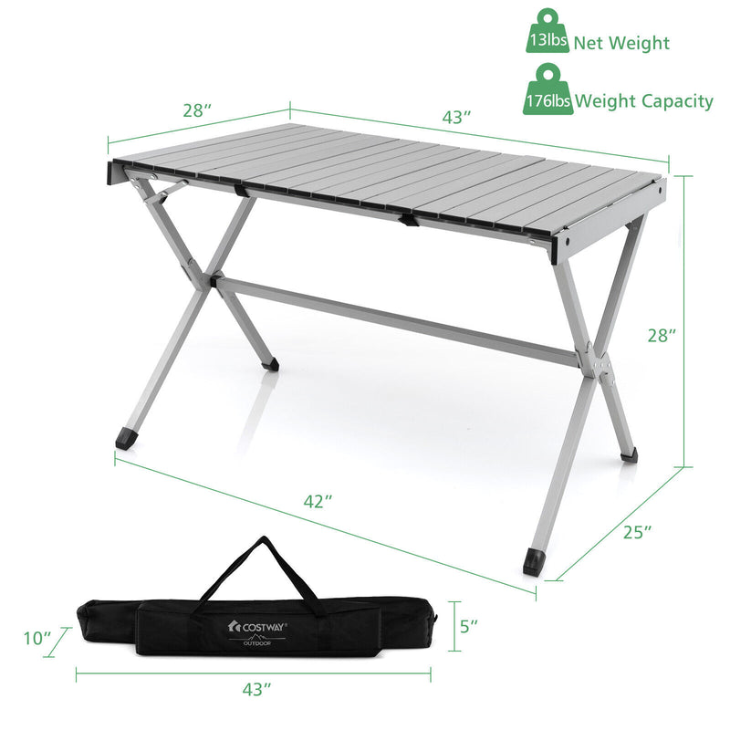 4-6 Person Portable Aluminum Camping Table with Carrying Bag-Gray