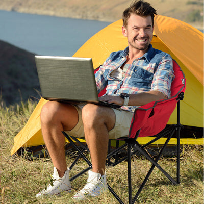 Folding Camping Moon Padded Chair with Carrying Bag-Red