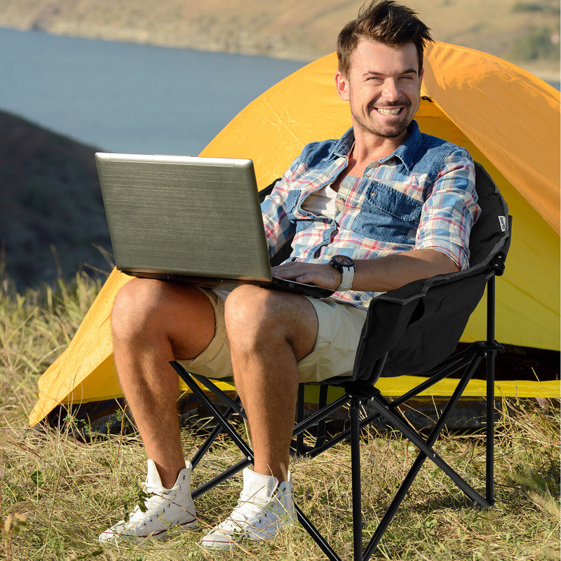 Folding Camping Moon Padded Chair with Carrying Bag-Black