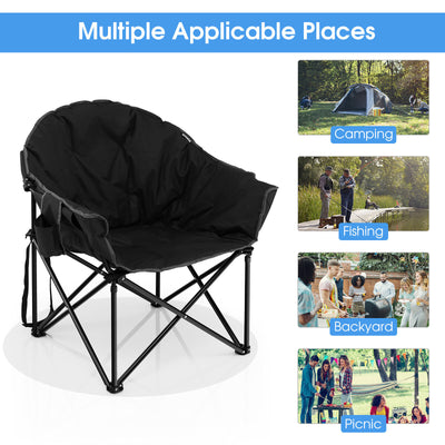 Folding Camping Moon Padded Chair with Carrying Bag-Black