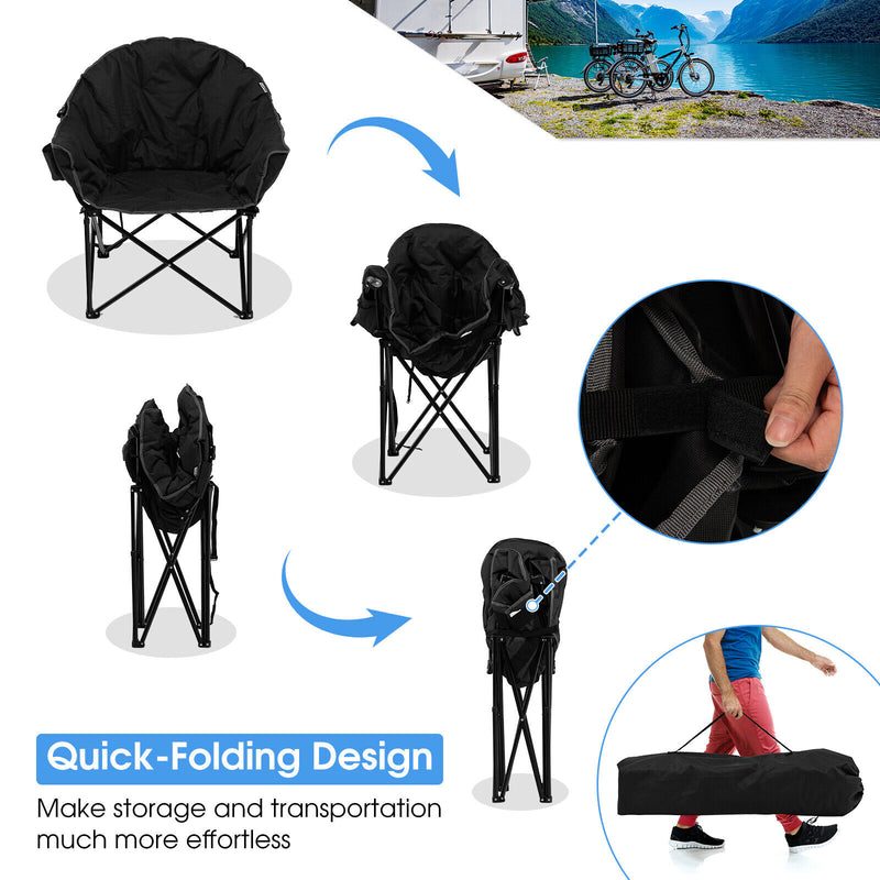 Folding Camping Moon Padded Chair with Carrying Bag-Black