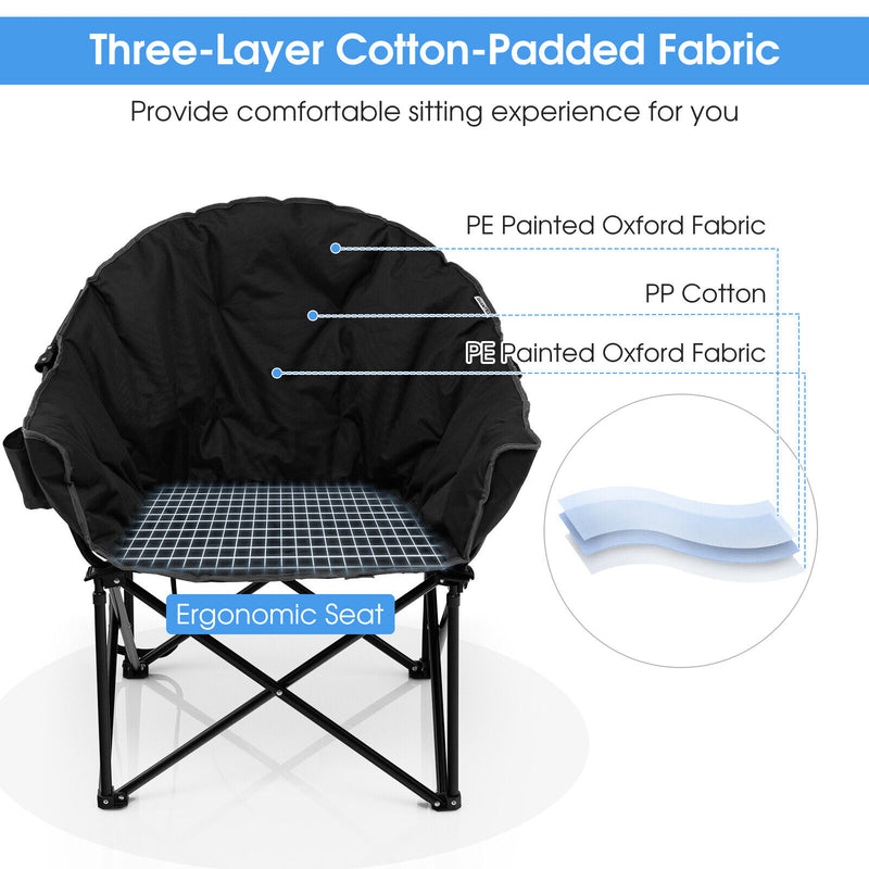 Folding Camping Moon Padded Chair with Carrying Bag-Black