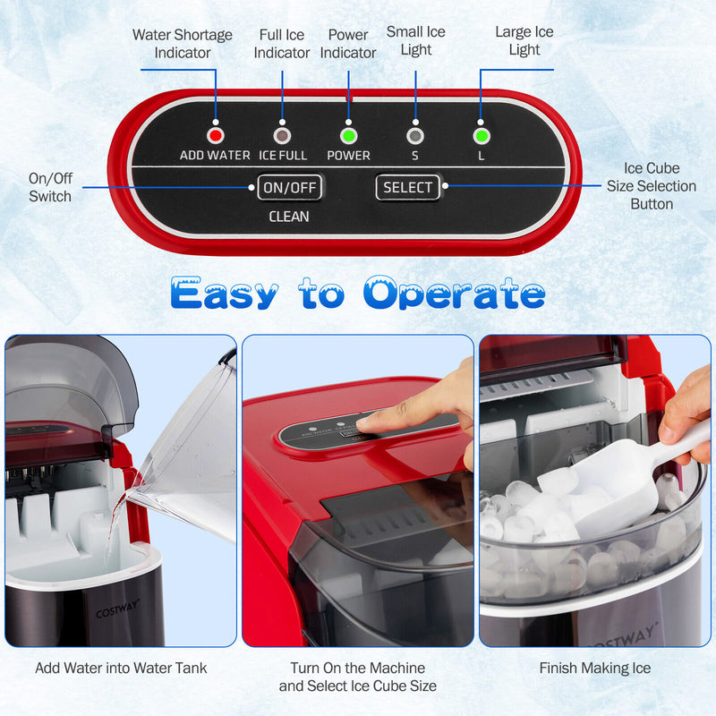 Countertop Ice Maker 26.5lbs/Day with Self-Cleaning Function and Flip Lid-Red