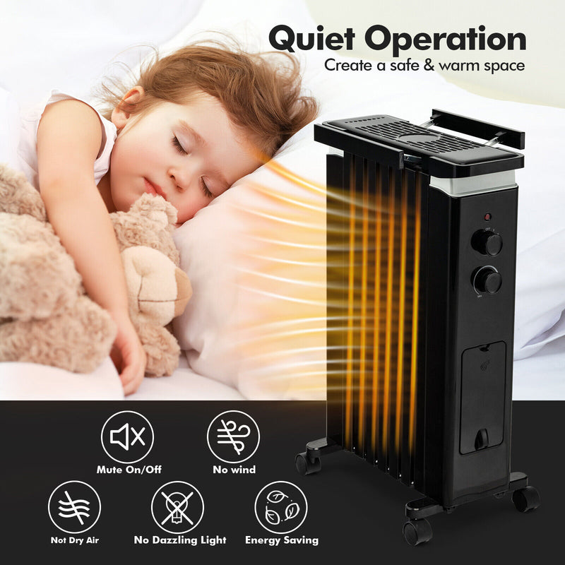 1500W Portable Oil Filled Radiator Heater with 3 Heat Settings-Black