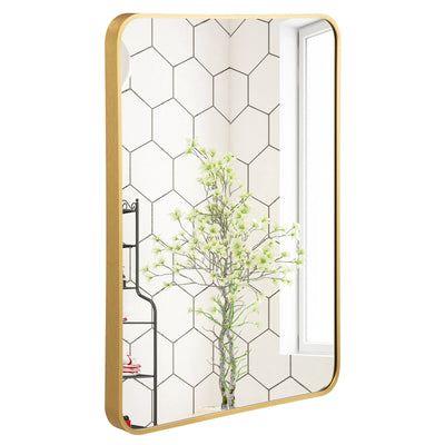 Metal Framed Bathroom Mirror with Rounded Corners-Golden