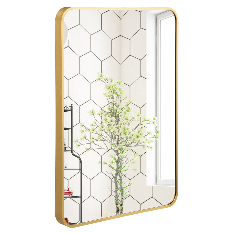 Metal Framed Bathroom Mirror with Rounded Corners-Golden