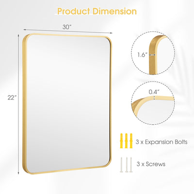 Metal Framed Bathroom Mirror with Rounded Corners-Golden