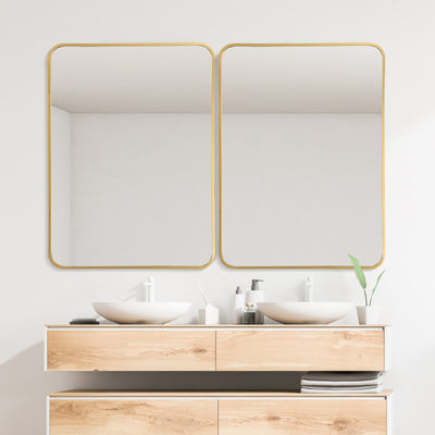 Metal Framed Bathroom Mirror with Rounded Corners-Golden