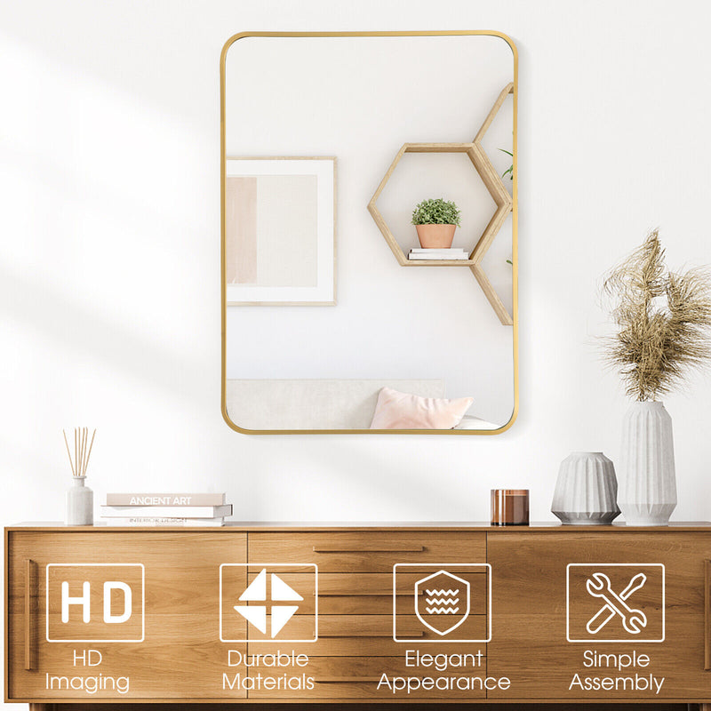 Metal Framed Bathroom Mirror with Rounded Corners-Golden