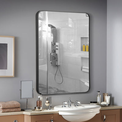 Metal Framed Bathroom Mirror with Rounded Corners-Black