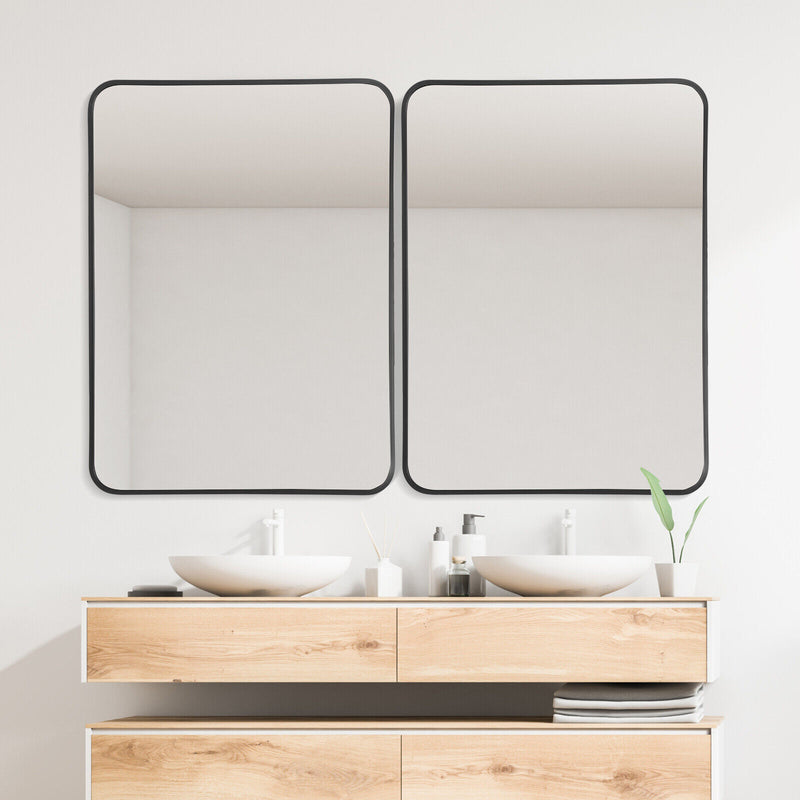 Metal Framed Bathroom Mirror with Rounded Corners-Black