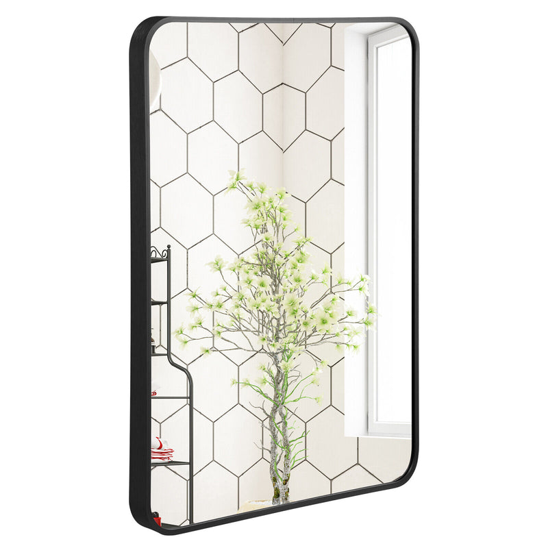 Metal Framed Bathroom Mirror with Rounded Corners-Black