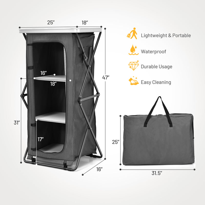 Folding Pop-Up Cupboard Compact Camping Storage Cabinet with Bag-L