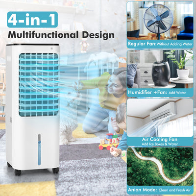 4-in-1 Evaporative Air Cooler with 12L Water Tank and 4 Ice Boxes-White