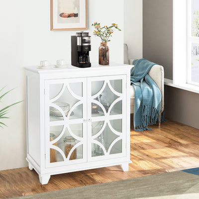 Kitchen Buffet Sideboard with Glass Doors and Adjustable Shelf-White