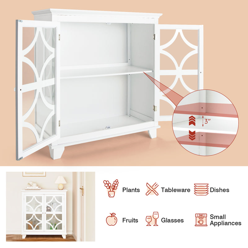 Kitchen Buffet Sideboard with Glass Doors and Adjustable Shelf-White