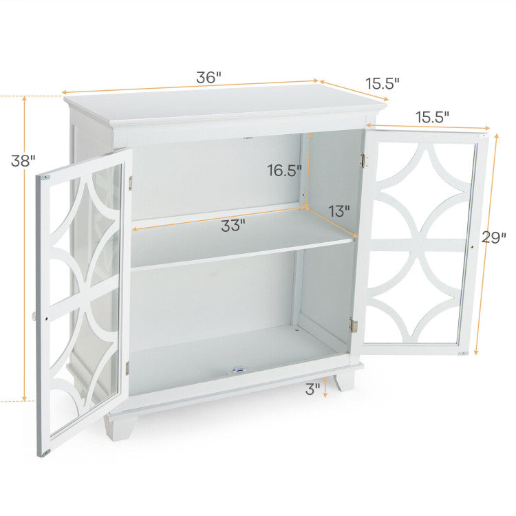 Kitchen Buffet Sideboard with Glass Doors and Adjustable Shelf-White