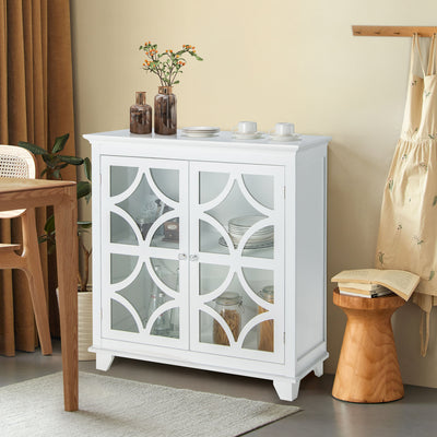 Kitchen Buffet Sideboard with Glass Doors and Adjustable Shelf-White