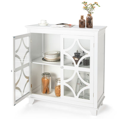 Kitchen Buffet Sideboard with Glass Doors and Adjustable Shelf-White