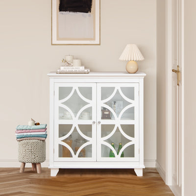 Kitchen Buffet Sideboard with Glass Doors and Adjustable Shelf-White