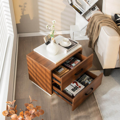 Modern Nightstand with 2 Drawers for Bedroom Living Room-Brown