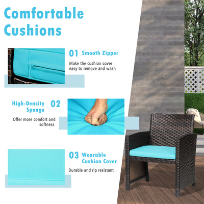 3 Pieces Patio Wicker Furniture Set with Storage Table and Protective Cover-Turquoise